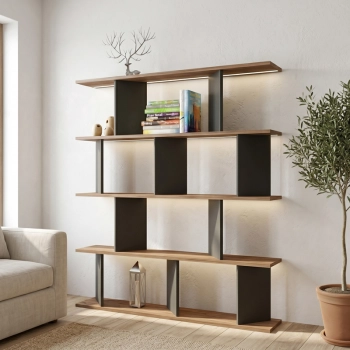 Βιβλιοθήκη Ratu pakoworld ανθρακί με oak 120x24,6x141εκ