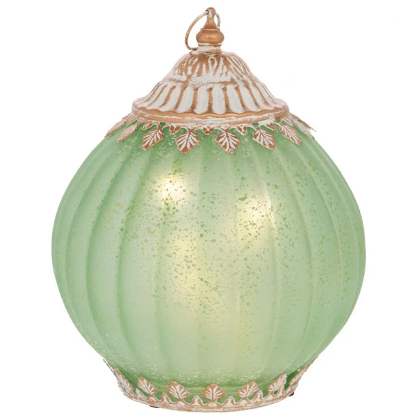 Φαναράκι Γυαλινό-Μεταλλικό Πράσινο Με Led Φως 15x15x19εκ. iliadis 92577