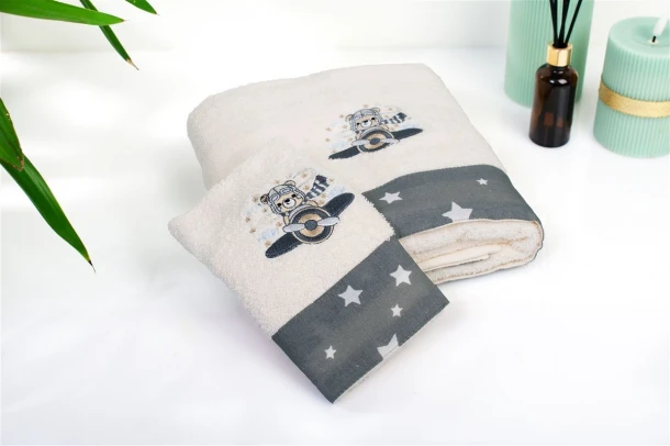 Σετ Πετσέτες 2τμχ Βαμβακερές Aviator 185 Ecru-Grey DimCol