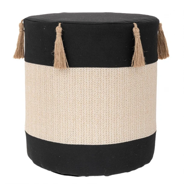 Σκαμπώ Υφασμάτινο Μαύρο-Κρεμ Με Φουντάκια 34x37εκ. iliadis 91738