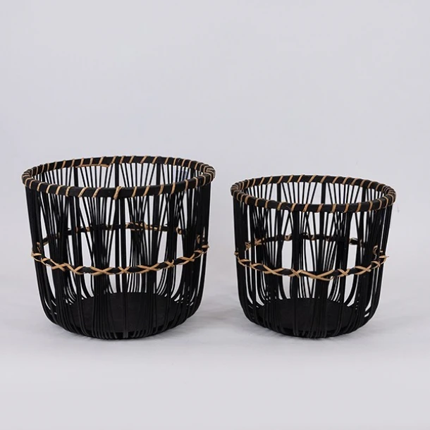 Καλάθι Σετ 2τμχ Ψάθινο Μαύρο 32x32x28εκ./27x27x25εκ. ESTHETI 819-00362