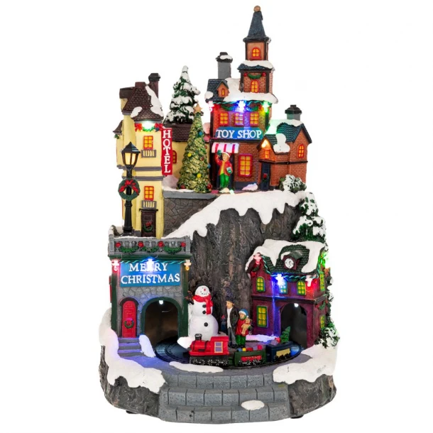 Χριστουγεννιάτικη Παράσταση Polyresin-Πλαστικό Με Φως-Μουσική & Κίνηση Χωριό 22x22x35,5εκ. iliadis 90751