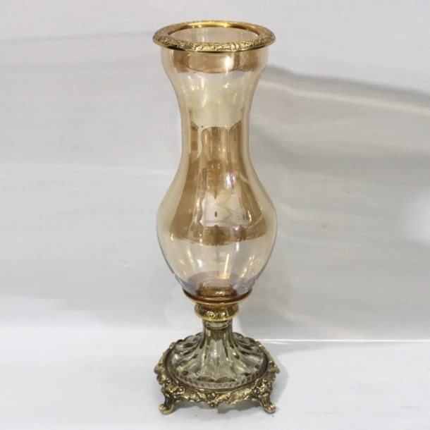 Βάζο Γυάλινο-Μεταλλικό Αντικέ Χρυσό-Μελί 13x36εκ. ESTHETI 819-00427