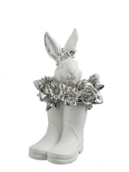 Διακοσμητική Πασχαλινή Μπότα Με Λαγό Polyester Λευκό-Ασημί 10,5x10,5x19εκ. Zen Collection 26.6.52471