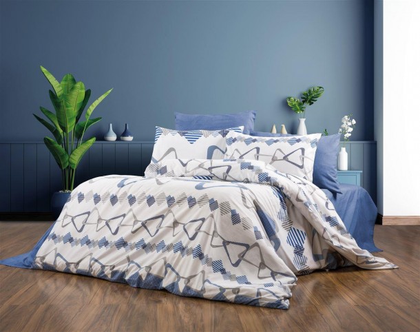 Σετ Σεντόνια 3τμχ Polycotton Μονά 160x240εκ. Δαρεία 489 White-Blue DimCol