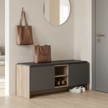 Έπιπλο εισόδου σκαμπό-παπουτσοθήκη Zulla pakoworld 10 ζεύγων sonoma- ανθρακί 110x37x43εκ