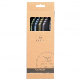 Σετ Καλαμάκια 4τμχ Με Βουρτσάκι Γυάλινα Πολύχρωμα Estia 01-39226