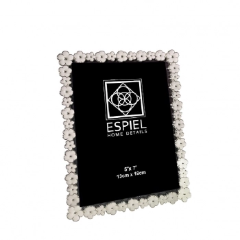 Κορνίζα Μεταλλική Ασημί-Λευκή Λουλουδάκι ESPIEL 10x15εκ. FAM756