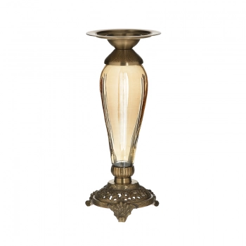 Κηροπήγιο Μεταλλικό-Γυάλινο Χρυσό-Μελί inart 10x25εκ. 3-70-124-0033