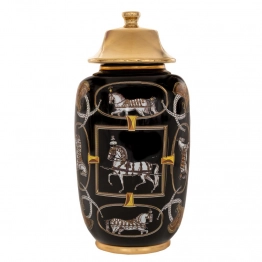 Διακοσμητικό Βάζο Με Καπάκι Κεραμικό Μαύρο-Χρυσό Φ18x37εκ. iliadis 88134