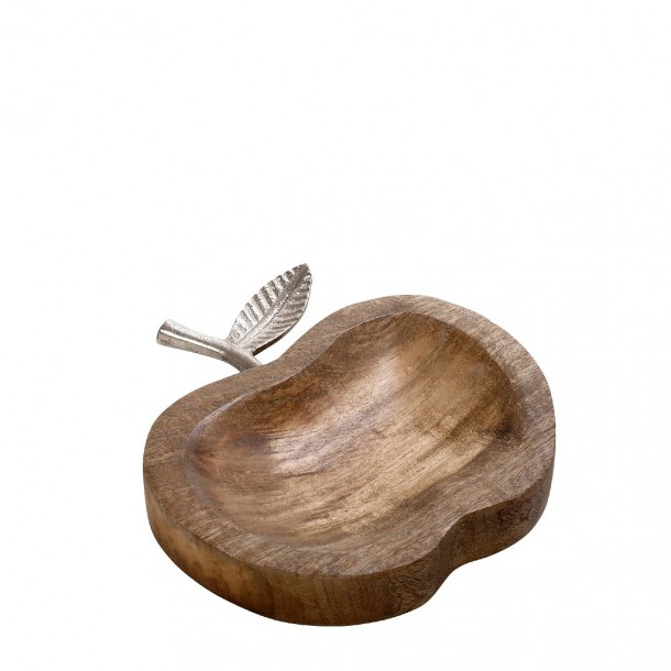 Διακοσμητική Πιατέλα Μήλο Ξύλινη-Μεταλλική Ασημί ESPIEL 15x14x4εκ. FRI151K4