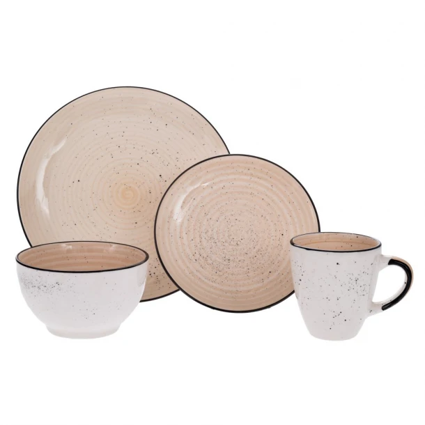 Σετ 16τμχ Σερβίτσιο Φαγητού Με Κούπες Κεραμικό Κρεμ-Μαύρο iliadis 91898