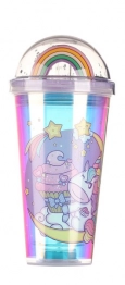 Ποτήρι Με Καλαμάκι 450ml Πλαστικό Μωβ Rainbow Unicorn 2436414