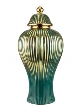 Βάζο Κεραμικό Με Καπάκι Πράσινο-Χρυσό 19,5x41εκ. Zen Collection 24.12.50666