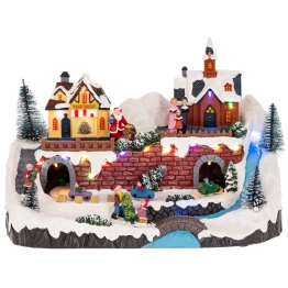 Χριστουγεννιάτικη Παράσταση Polyresin-Πλαστικό Με Φως-Μουσική & Κίνηση Χωριό 33x17x22εκ. iliadis 90749