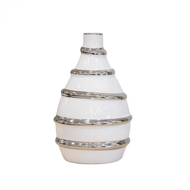 Βάζο Κεραμικό Λευκό-Ασημί 16x16x25,5εκ. ESTHETI 819-01513