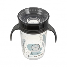 Εκπαιδευτικό Ποτηράκι 360° Με Χερούλια 240ml Black akuku A0671