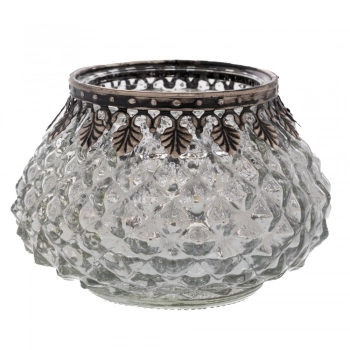 Κηροπήγιο Για Ρεσώ Γυάλινο-Μεταλλικό Διάφανο-Ασημί 11,5x8εκ. iliadis 92582