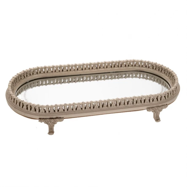 Διακοσμητικός Δίσκος Polyresin Ασημί Με Καθρέπτη 41x20x6εκ. iliadis 89015