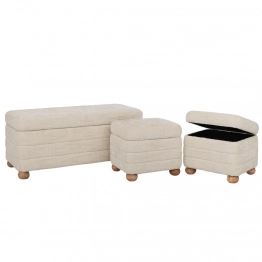 Σετ 3τμχ Σκαμπώ Υφασμάτινο-Ξύλινο Εκρού Με Αποθηκευτικό Χώρο 93x42x41εκ./34x40εκ./34x40εκ. iliadis 92154