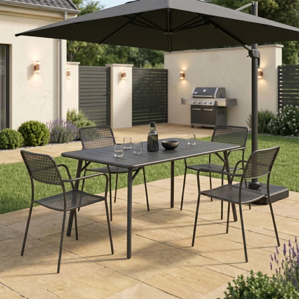 Τραπεζαρία Moraja Federal pakoworld σετ 5τεμ μαύρο μέταλλο 140x80x72εκ