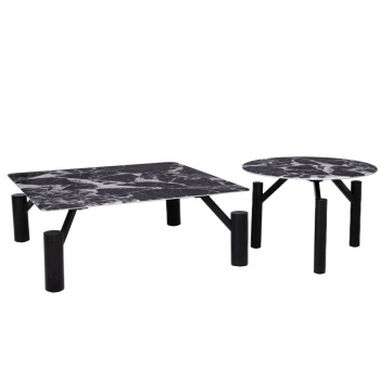 Σετ 2τμχ Τραπεζάκια Σαλονιού Μεταλλικά-Μαρμάρινα Μαύρα-Λευκά 90x90x35εκ./Φ60x35εκ. iliadis 91731