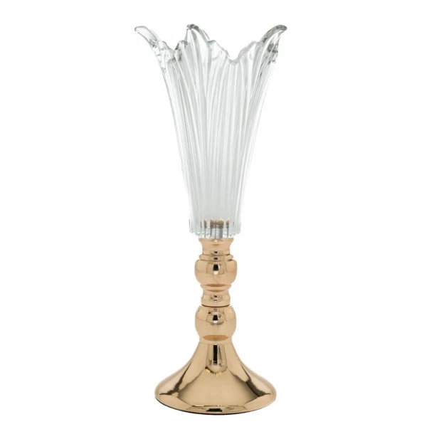Βάζο Γυάλινο Σκαλιστό Διάφανο Με Μεταλλική Χρυσή Βάση 16x38εκ. iliadis 83304