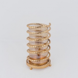 Κηροπήγιο Μεταλλικό-Γυάλινο Χρυσό-Μελί 15x27εκ. ESTHETI 752-24097