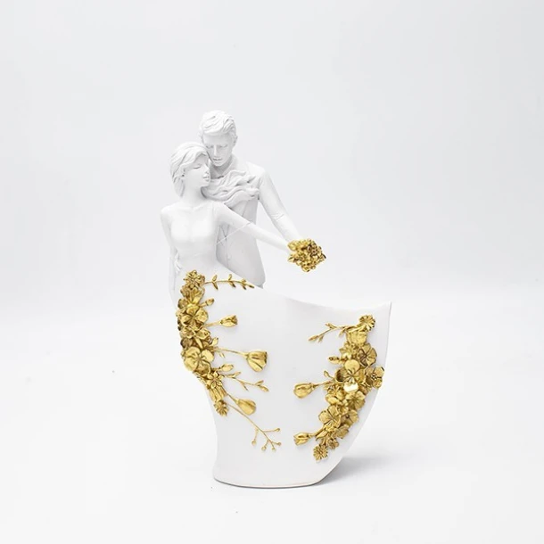 Διακοσμητικό Επιτραπέζιο Ζευγάρι Polyresin Λευκό-Χρυσό 12x5,5x20,5εκ. ESTHETI 819-00909