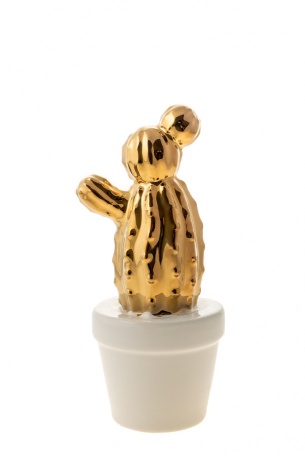 Διακοσμητικός Κάκτος Κεραμικός Χρυσός Σε Λευκή Γλάστρα 12,7εκ. Zen Collection 22.19.48232