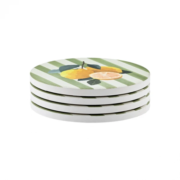 Σουβέρ Σετ 4τμχ Κεραμικό Με Αντιολισθητική Βάση Φελλού Φ10,3εκ. Citrus Grove Estia 07-39288