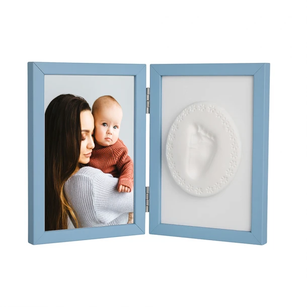 Κορζίνα Ξύλινη 2 Θέσεων Για Την Φωτογραφία & Το Αποτύπωμα Του Μωρού Σας Blue Tiny Memories TMH044