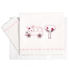 Σετ Σεντόνια Βαμβακερά Κούνιας 120x180εκ. Car Pink 26021