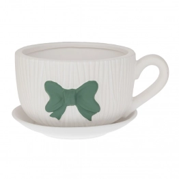 Κασπώ Φλυτζάνι Κεραμικό Λευκό Με Πράσινο Φιόγκο 24x19,5x14εκ. iliadis 92966