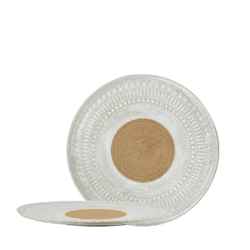 Πιάτο Φαγητού Ρηχό Stoneware Ανάγλυφο Aztec White-Brown ESPIEL 27εκ. ZAT104K6