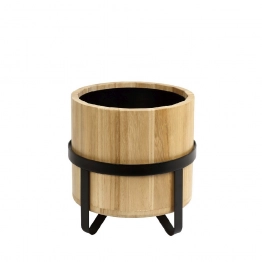 Σαμπανιέρα Με Βάση Ξύλινη-Μεταλλική Natural-Μαύρο 24x25εκ. ESPIEL AST861