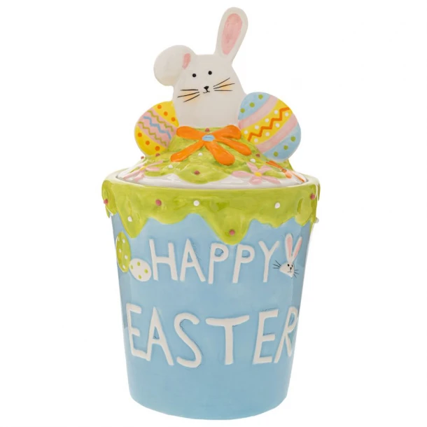 Πασχαλινή Μπισκοτιέρα Κεραμική Μπλε Με Λαγό 18x18x32εκ. iliadis 89261