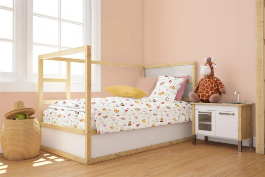 Πάπλωμα Μπεμπέ Βαμβακερό Κούνιας 120x160εκ. Forest Animals 571 White-Pink DimCol 31111121050