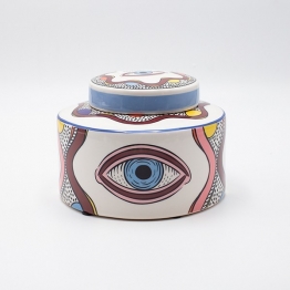 Διακοσμητικό Μπωλ Με Καπάκι Κεραμικό Λευκό-Multi Με Γαλάζια Μάτια 16x16x12,3εκ. ESTHETI 819-00194