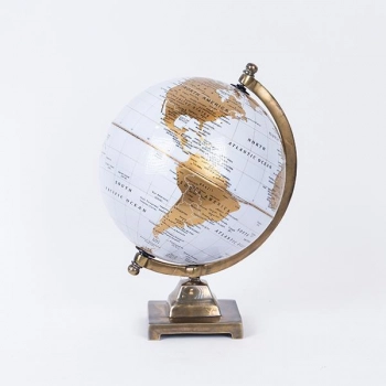 Διακοσμητική Επιτραπέζια Υδρόγειος Μεταλλική Χρυσή-Λευκή 22x22x32εκ. ESTHETI 752-19036