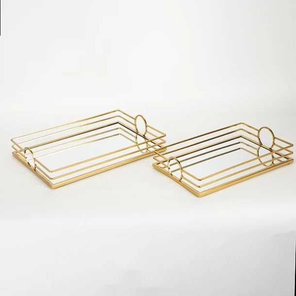 Δίσκος Σερβιρίσματος Σετ 2τμχ Μεταλλικός Με Καθρέπτη Χρυσό 35x25x6,5εκ.-30,5x20,5x6,5εκ. ESTHETI 752-16017