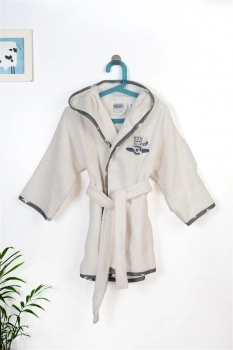 Μπουρνούζι Παιδικό Με Κουκούλα Βαμβακερό Aviator 185 Ecru-Grey Size 04 DimCol