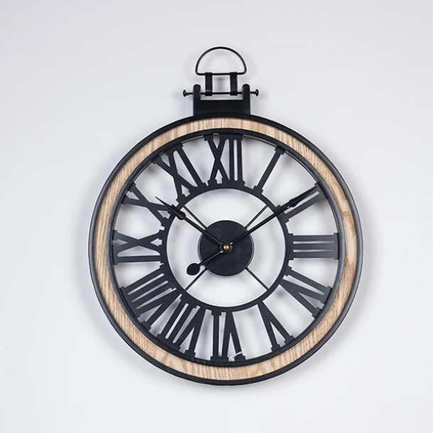 Ρολόι Τοίχου Ξύλινο-Μεταλλικό Αντικέ Natural-Μαύρο 40x4,5x50εκ. ESTHETI 753-10050