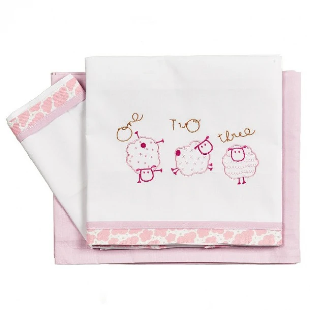 Σετ Σεντόνια Βαμβακερά Κούνιας 120x180εκ. Sheep Ροζ 27591