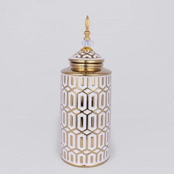 Βάζο Με Καπάκι Κεραμικό Λευκό-Χρυσό 16,9x45,7εκ. ESTHETI 752-20358