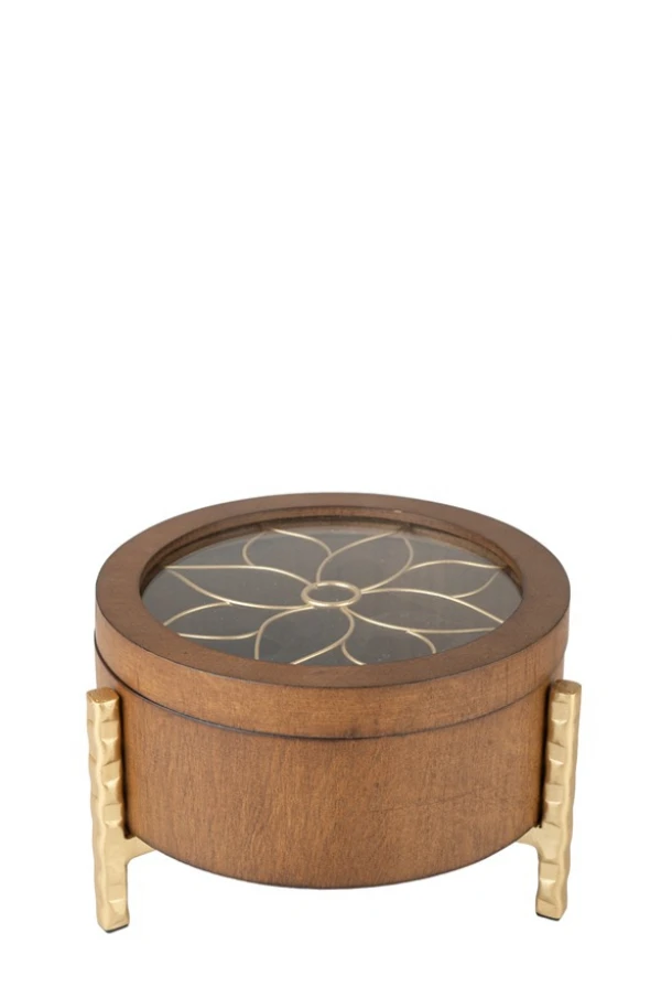 Διακοσμητικό Κουτί Ξύλινο-Μεταλλικό Καφέ-Χρυσό Με Λουλούδι 20x20x13εκ. Zen Collection 24.19.50834