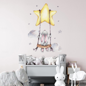 Αυτοκόλλητα Τοίχου Bunny On Swing 70x49εκ. Sipo SIP-WS63025
