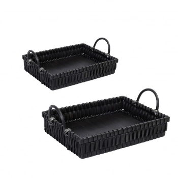 Καλάθι Σετ 2τμχ Με Λαβές Ψάθινο Μαύρο 43x33x9εκ.-38x27x9εκ. ESPIEL XYP503