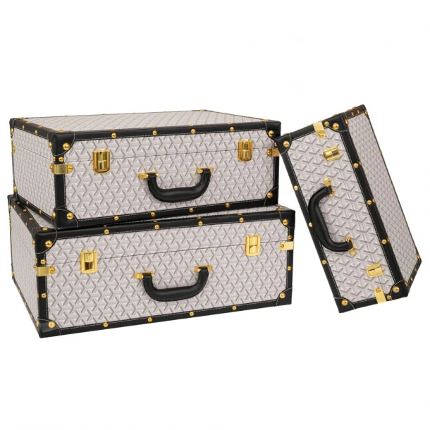 Σετ 3τμχ Βαλίτσες Με Καρό Λευκό-Μαύρο Ύφασμα Και Χρυσές-Μαύρες Λεπτομέρειες 53x38x20εκ./48x32x17εκ./38x25x14εκ. iliadis 91669