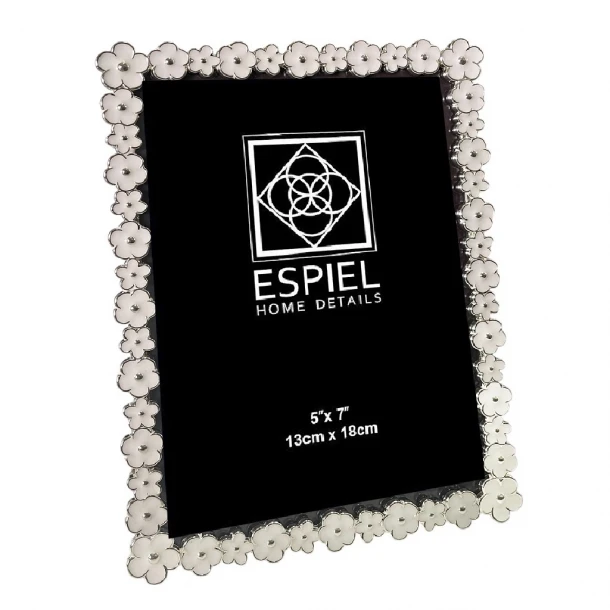 Κορνίζα Μεταλλική Ασημί-Λευκή Λουλουδάκι ESPIEL 20x25εκ. FAM758